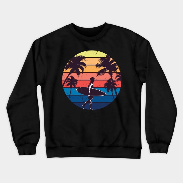 Vintage Sunset Surfing Gift For Surfers Crewneck Sweatshirt by DragonTees